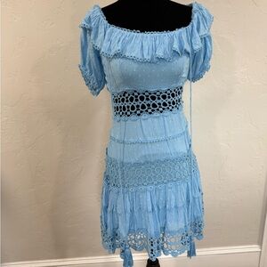 Free People Sky Blue Crochet Mini Dress